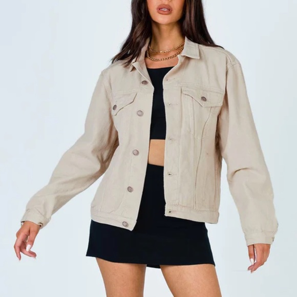 Princess Polly Western Denim Jacket - Beige - Picture 1 of 11